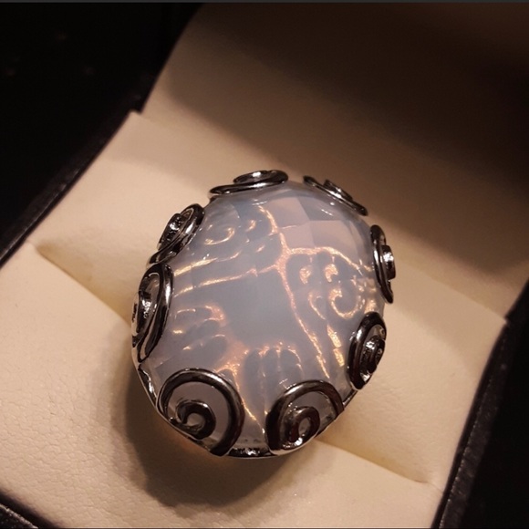 Opalite 316L Stainless Steel Ring sz 7 Solitaire Big Statement Ring Effervescent - Picture 6 of 10